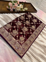 BUY 1 GET 1 FREE – Royal Burgundy Zari & Zarkhan Saree