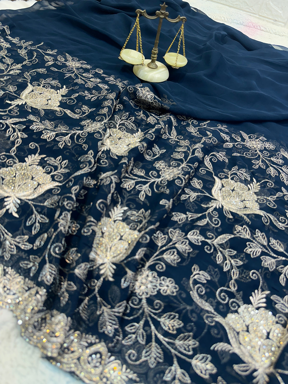 Midnight Blue Zari & Zarkhan Saree with Dupatta