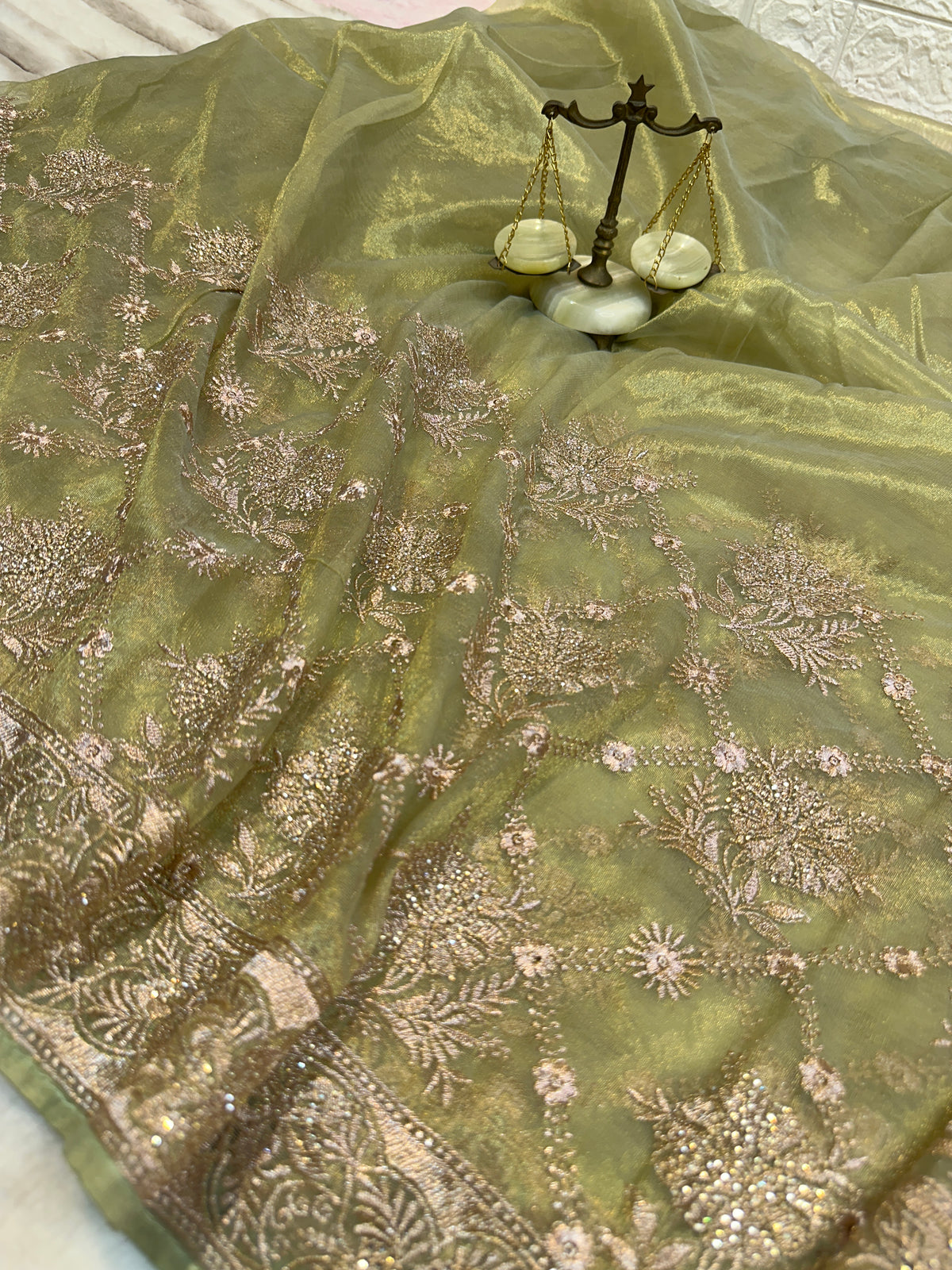 BUY 1 GET 1 FREE – Premium Olive Green Designer Saree