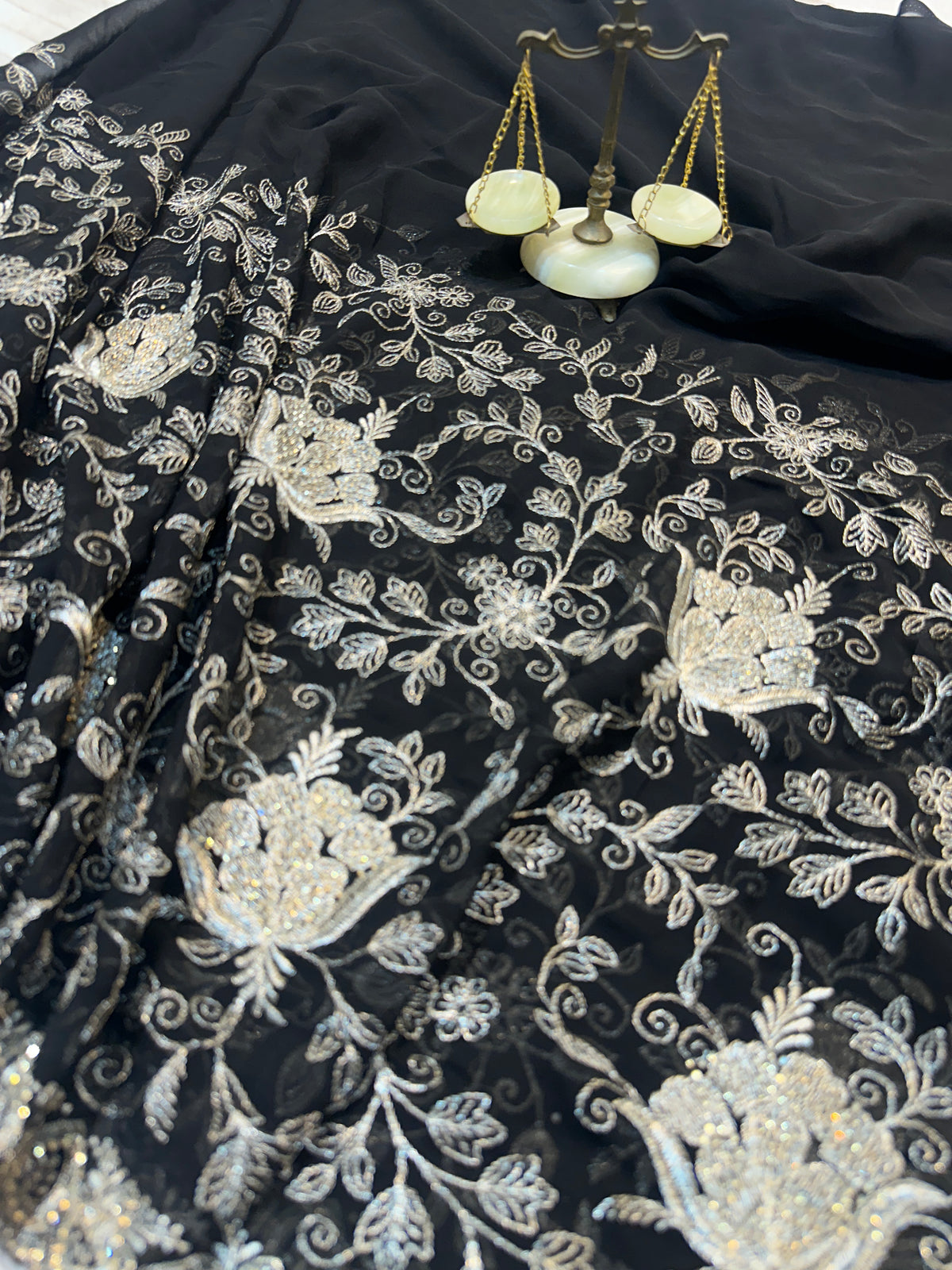 Black Designer Saree With Dupatta – Premium Floral Embroidery