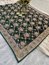 BUY 1 GET 1 FREE – Dark Green Zari & Zarkhan Saree