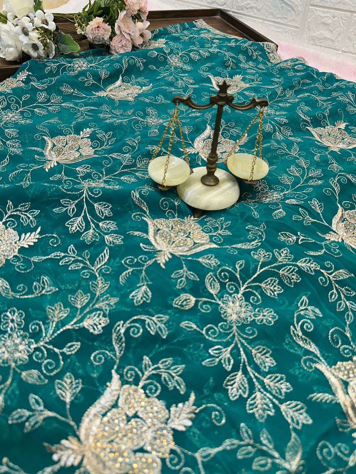 Premium Teal Green Zari Work Saree With Dupatta ✨