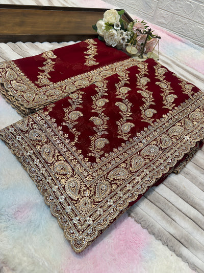 Premium Bridal Saree with Dupatta | Heavy Zari & Embroidery Work