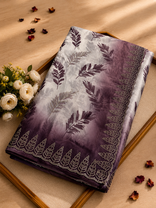 Elegant White & Mauve Purple Golden Zarkhan Saree | Premium Party Wear Collection