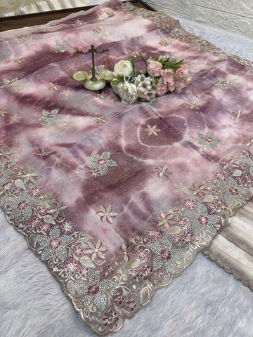 BUY 1 GET 1 FREE – Blush Pink Designer Embroidered Saree