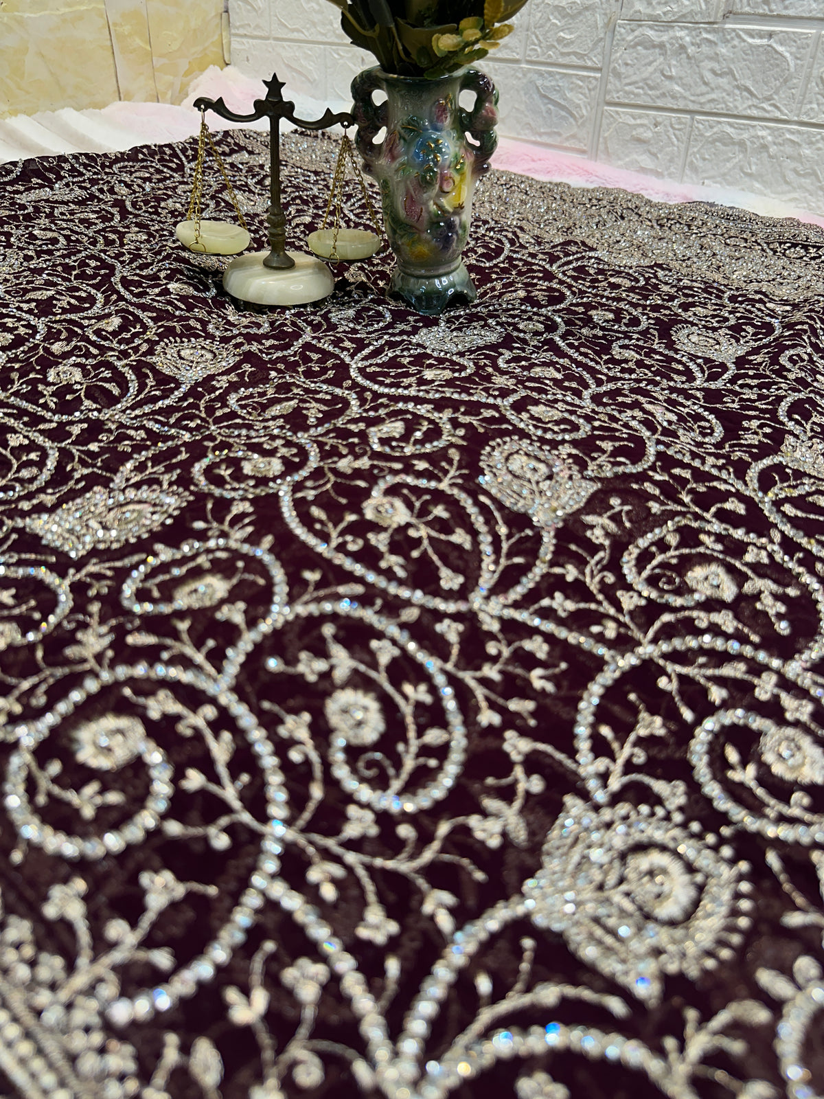 Premium Dark Wine Embroidered Saree With Dupatta