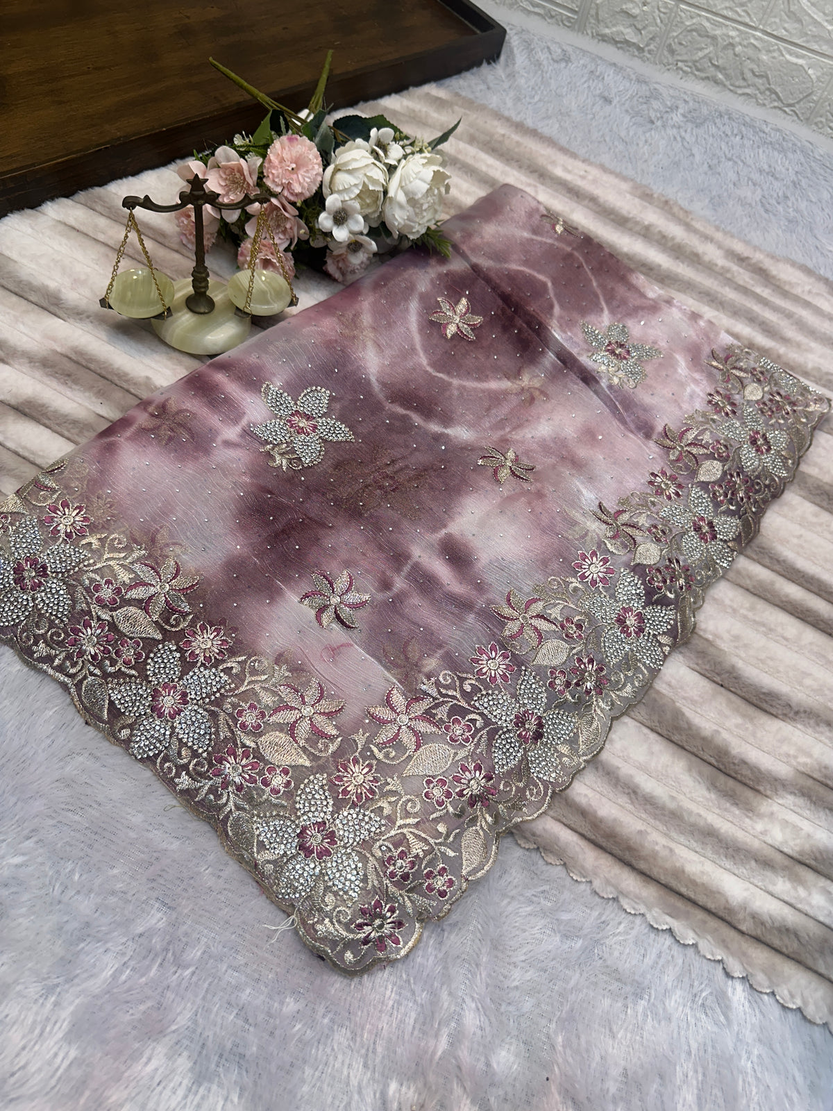 BUY 1 GET 1 FREE – Blush Pink Designer Embroidered Saree