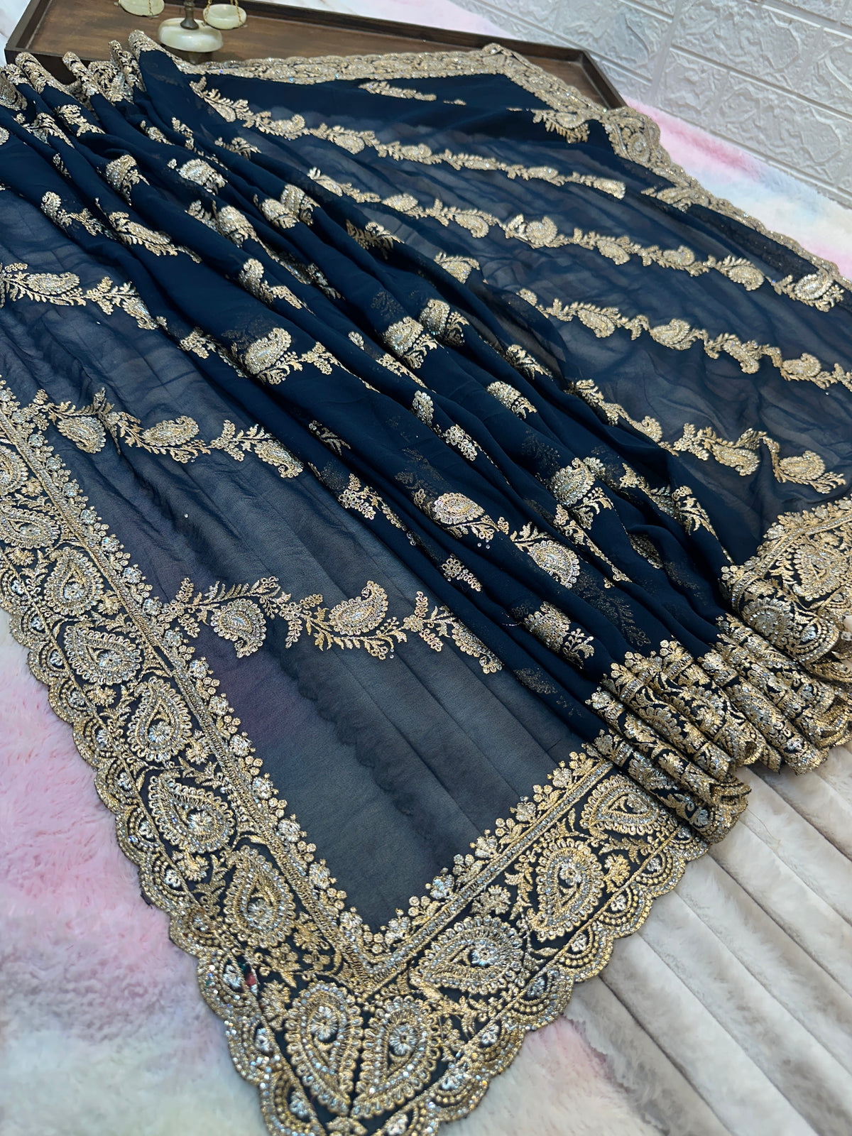 Premium Royal Blue Saree with Dupatta | Heavy Zari & Embroidery Work