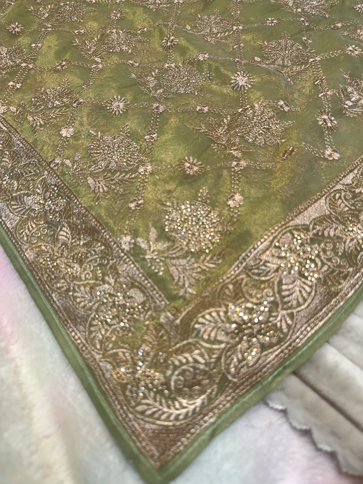 BUY 1 GET 1 FREE – Premium Olive Green Designer Saree