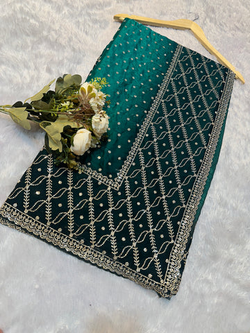 Teal Green Shadow Zarkhan Saree – Premium Designer Collection