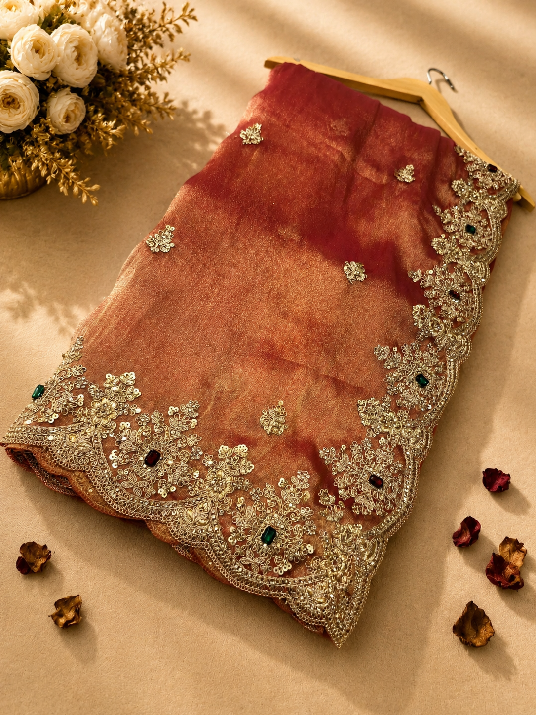 Premium Rose Pink Gabana Designer Saree | Luxury Zari & Stone Work