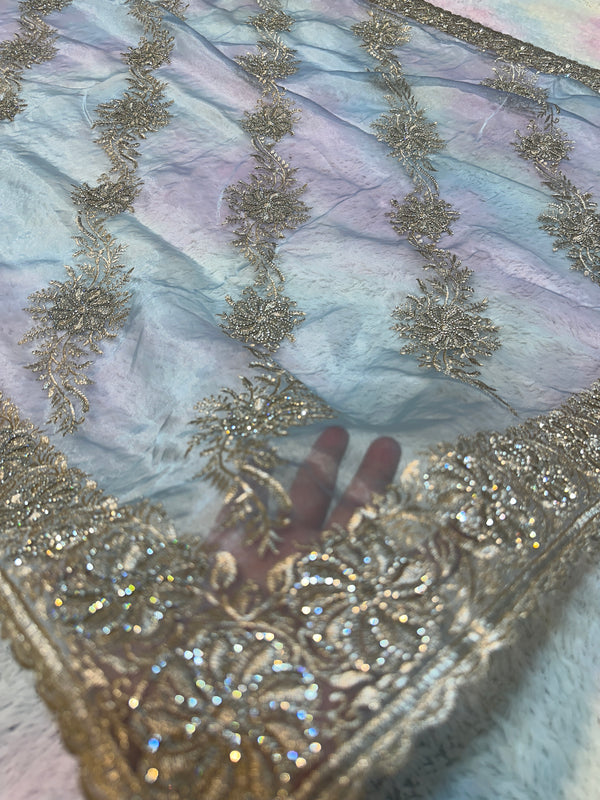 Graceful Dusty Blue Organza Saree with Silver Embroidered Border