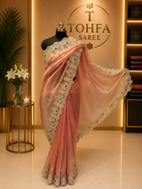 Premium Rose Pink Gabana Designer Saree | Luxury Zari & Stone Work
