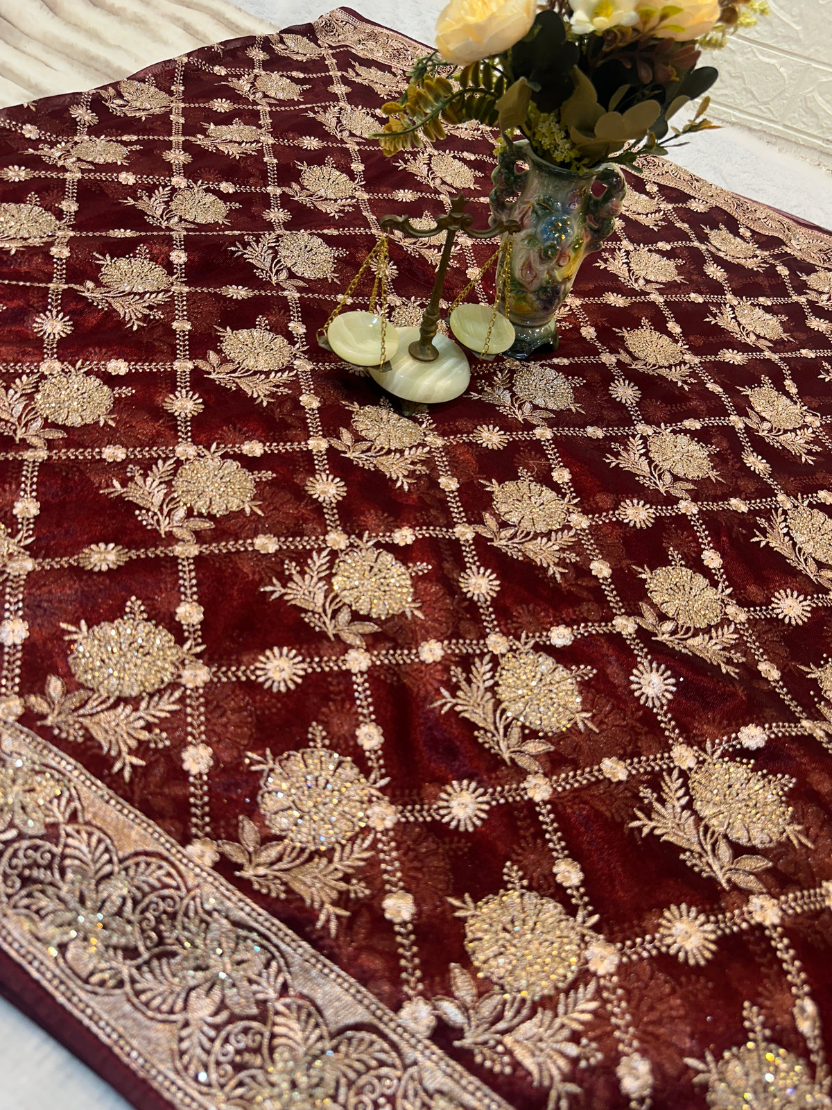 Buy 1 Get 1 FREE | Premium Wine Maroon Zari Work Saree