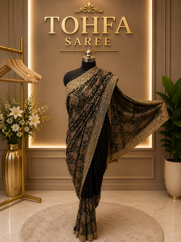 Premium Black Georgette Kashmiri Work Designer Saree | Luxury Wedding & Festive Collection