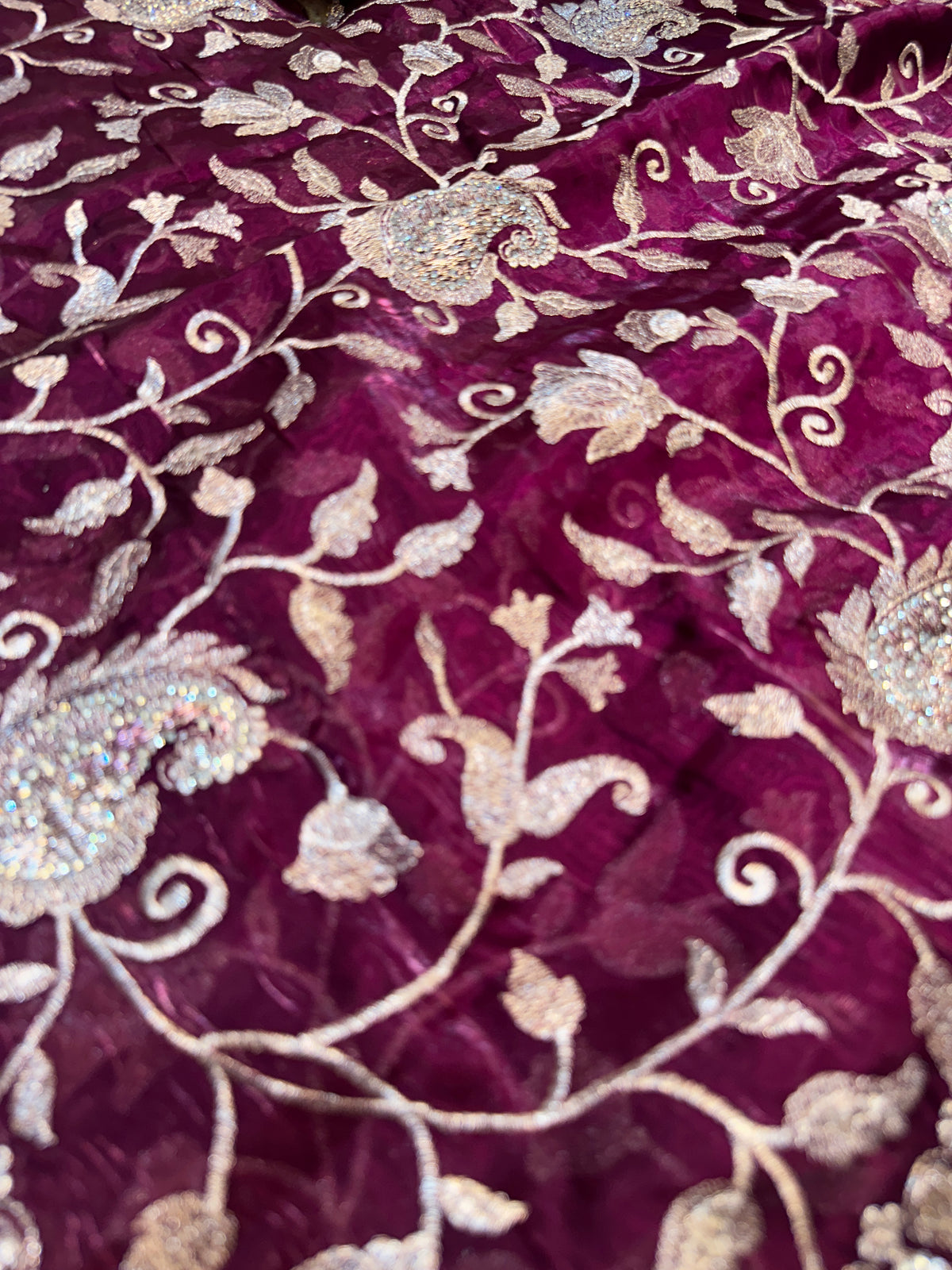 Buy 1 Get 1 FREE – Premium Dark Wine Zari Work Saree ✨