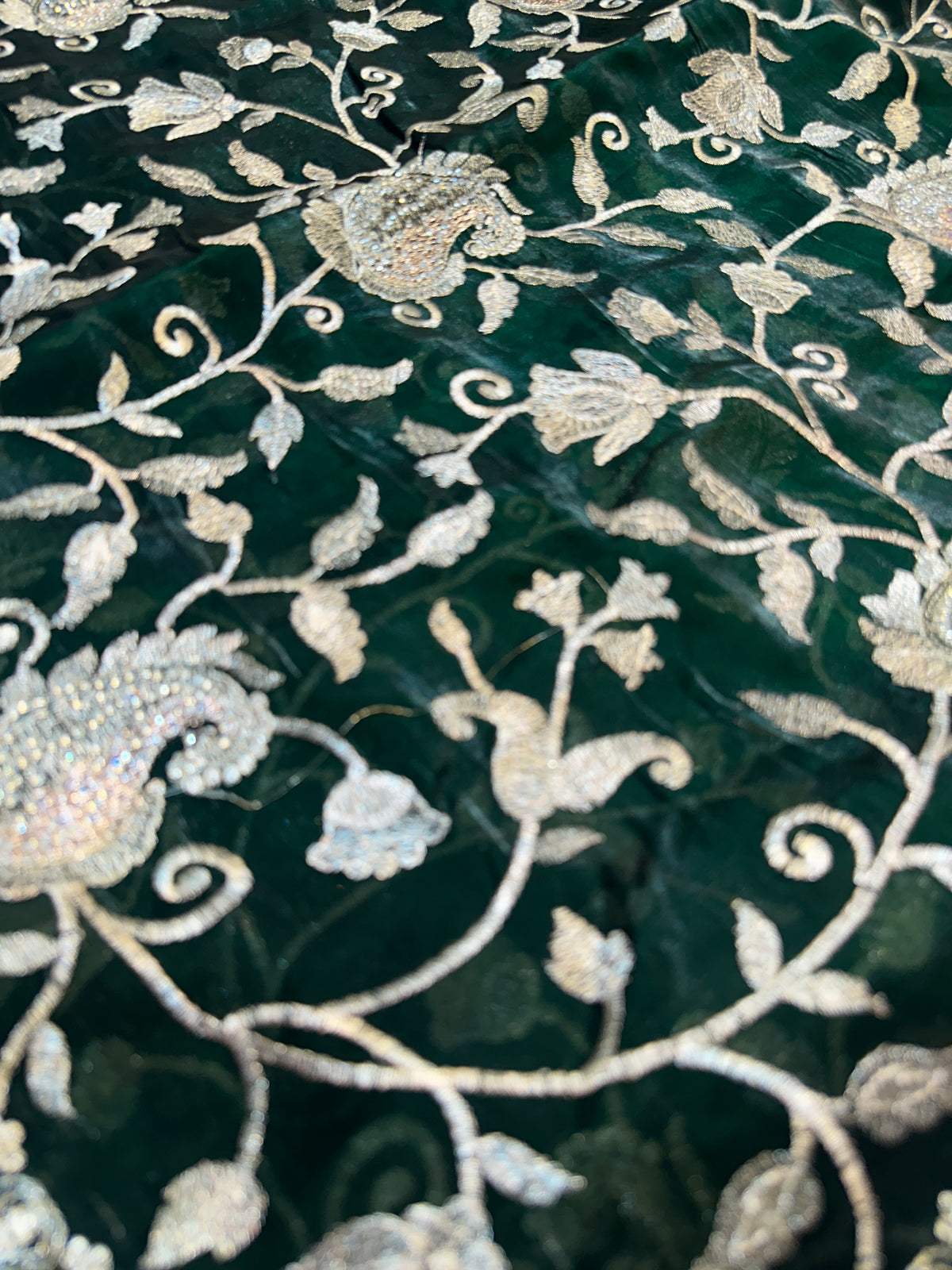 Buy 1 Get 1 FREE – Premium Dark Green Zari Work Saree ✨