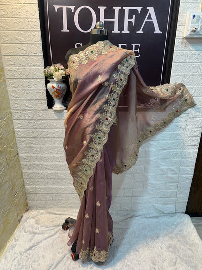 Premium Mauve Lavender Designer Saree with Zari & Zarkan Border