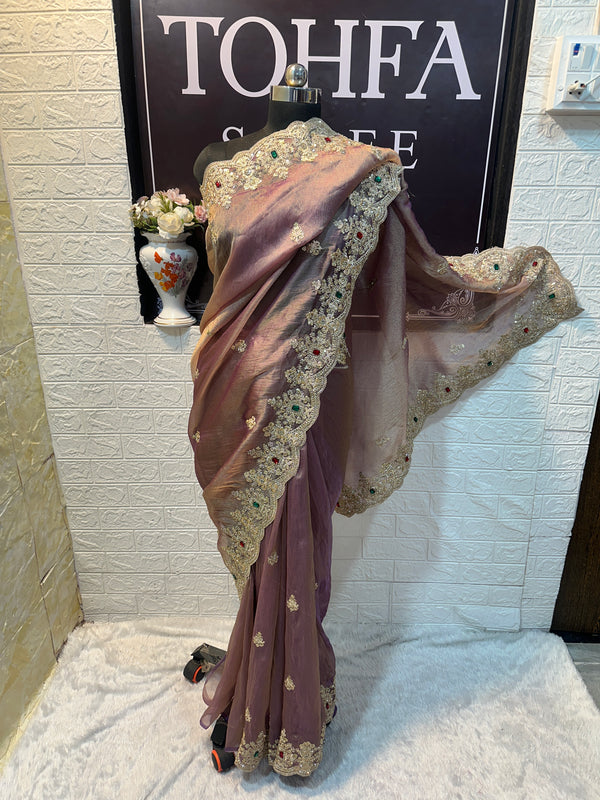 Premium Mauve Lavender Designer Saree with Zari & Zarkan Border