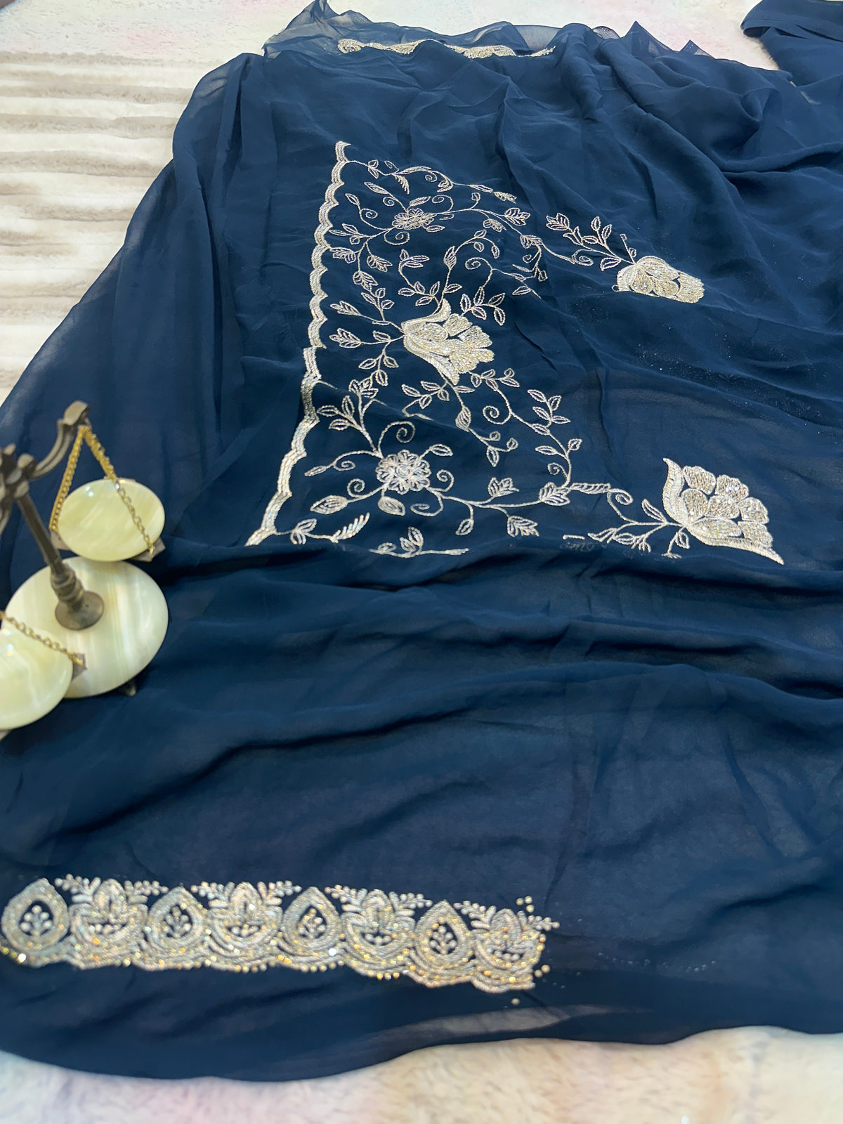 Midnight Blue Zari & Zarkhan Saree with Dupatta