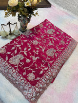 Buy 1 Get 1 FREE – Premium Rani Pink Zari Work Saree ✨