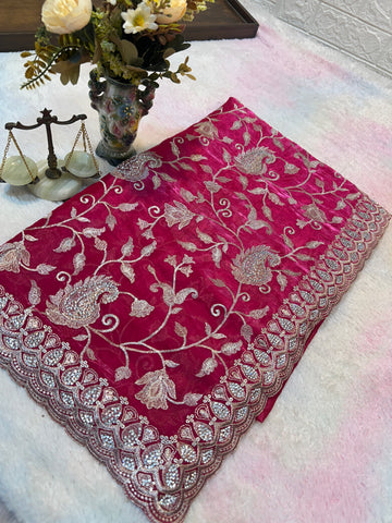 Buy 1 Get 1 FREE – Premium Rani Pink Zari Work Saree ✨