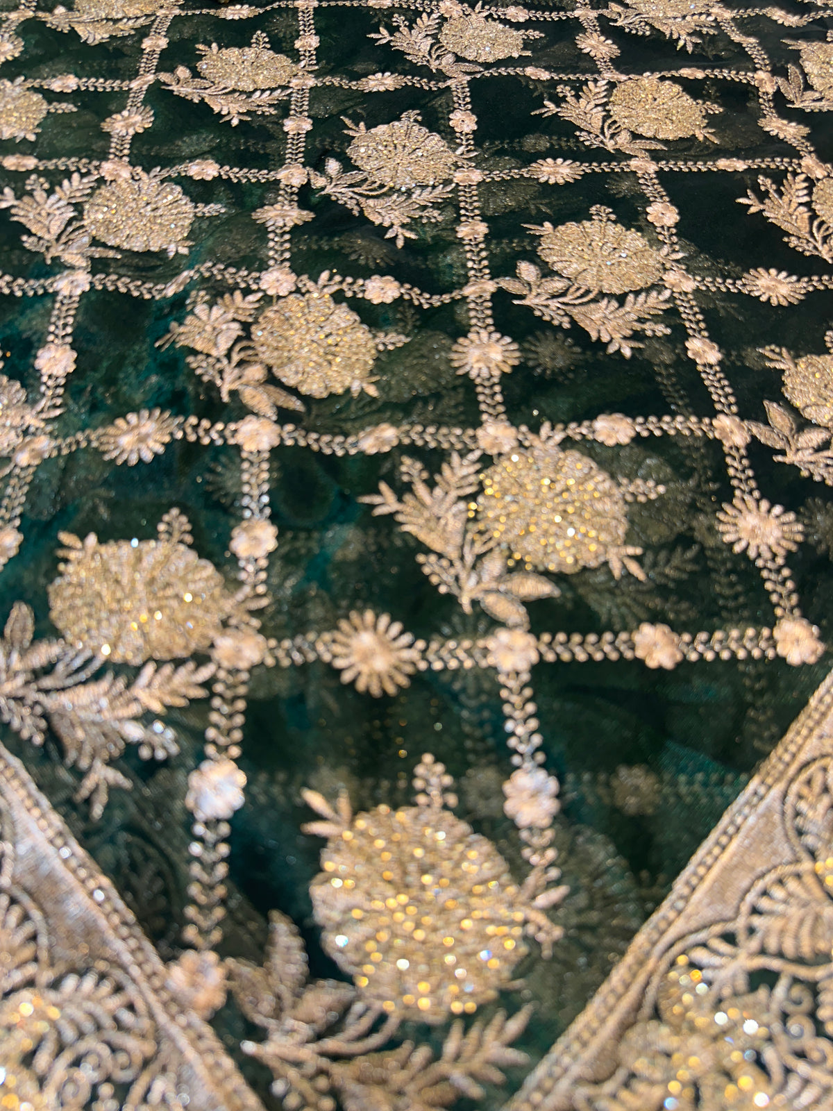 BUY 1 GET 1 FREE – Dark Green Zari & Zarkhan Saree