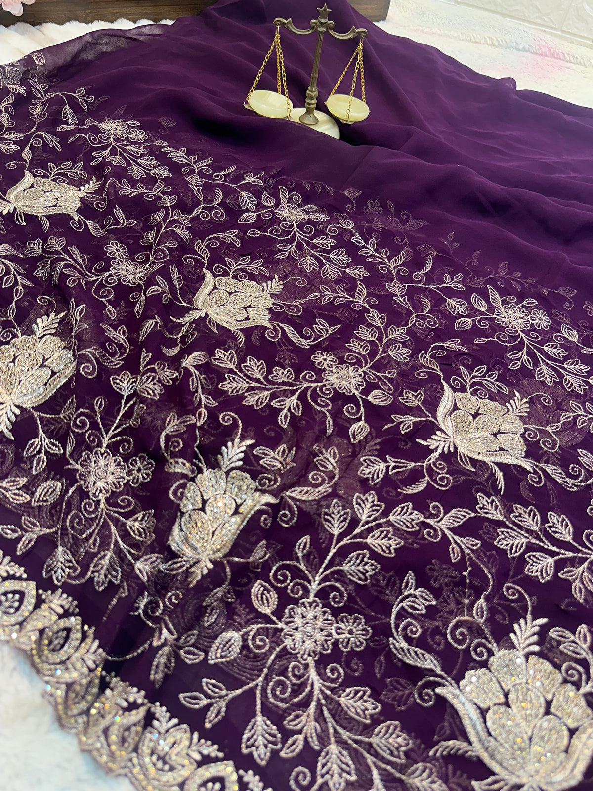 Dark Wine Zari & Zarkhan Saree with Dupatta