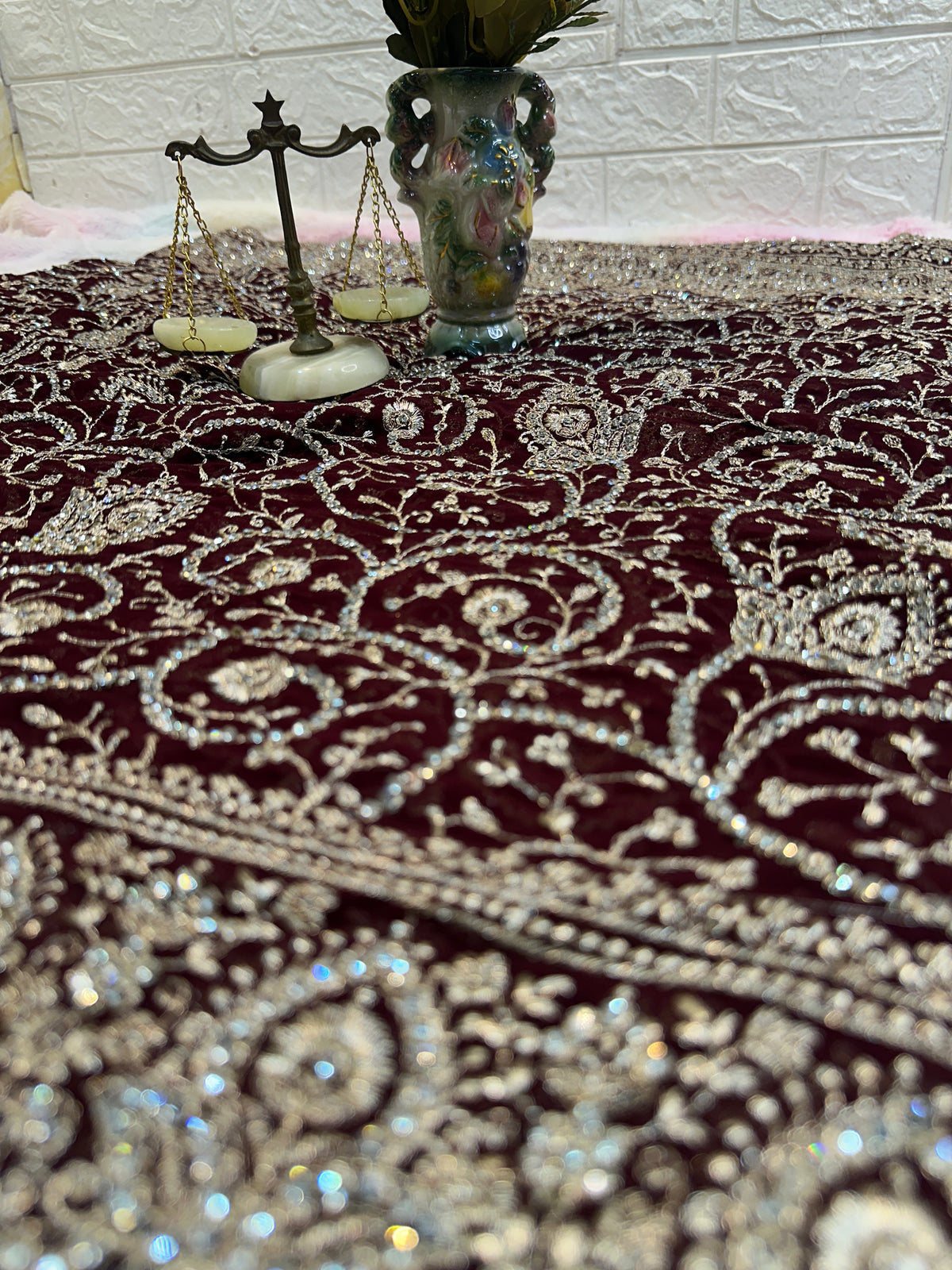 Premium Brown Saree with Dupatta | Heavy Embroidery & Stone Work