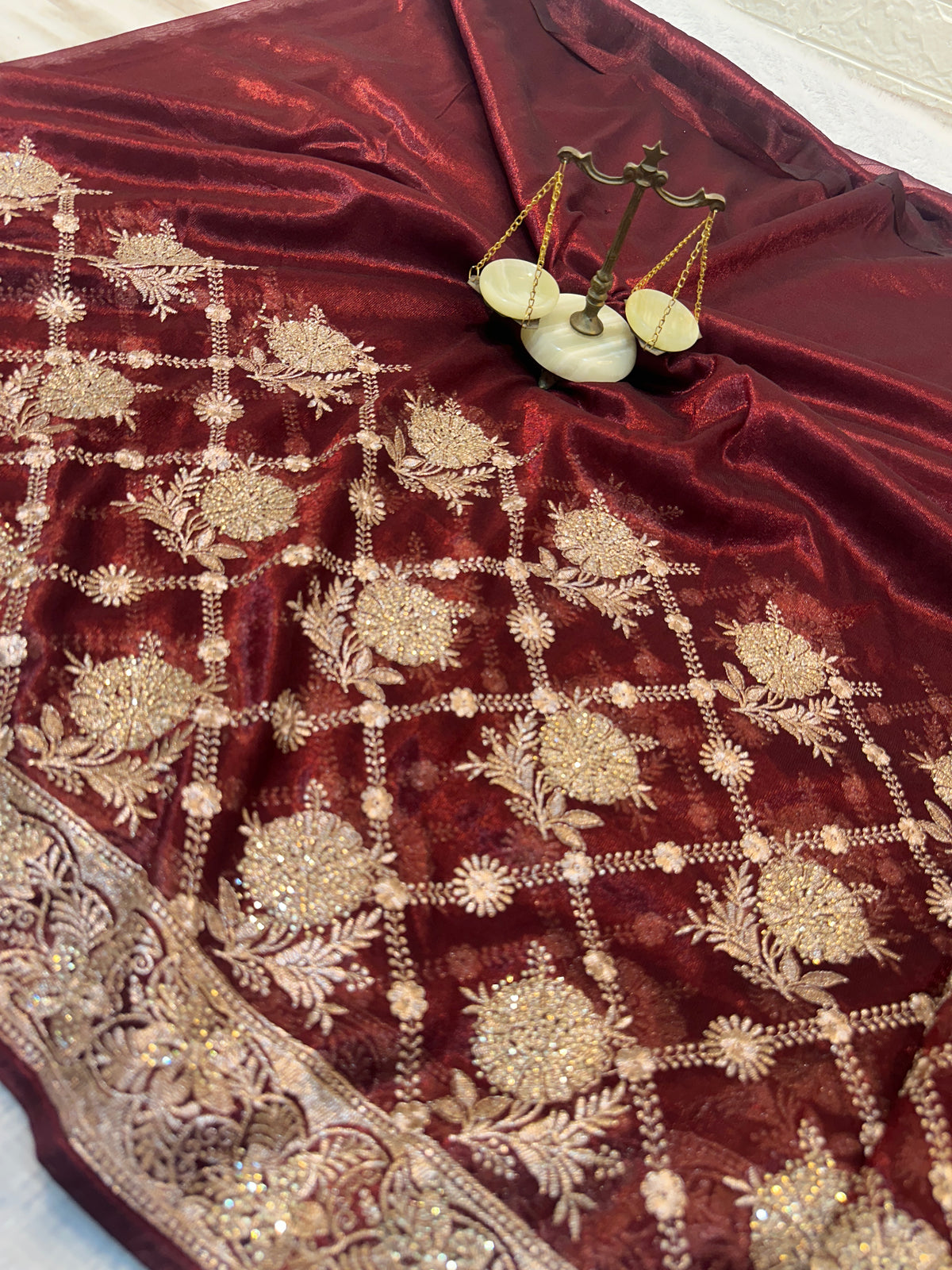 Buy 1 Get 1 FREE | Premium Wine Maroon Zari Work Saree