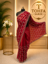 Premium Red Designer Saree with Intricate Beads Work