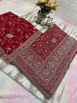 Premium Red Bridal Saree with Dupatta | Heavy Embroidery & Stone Work