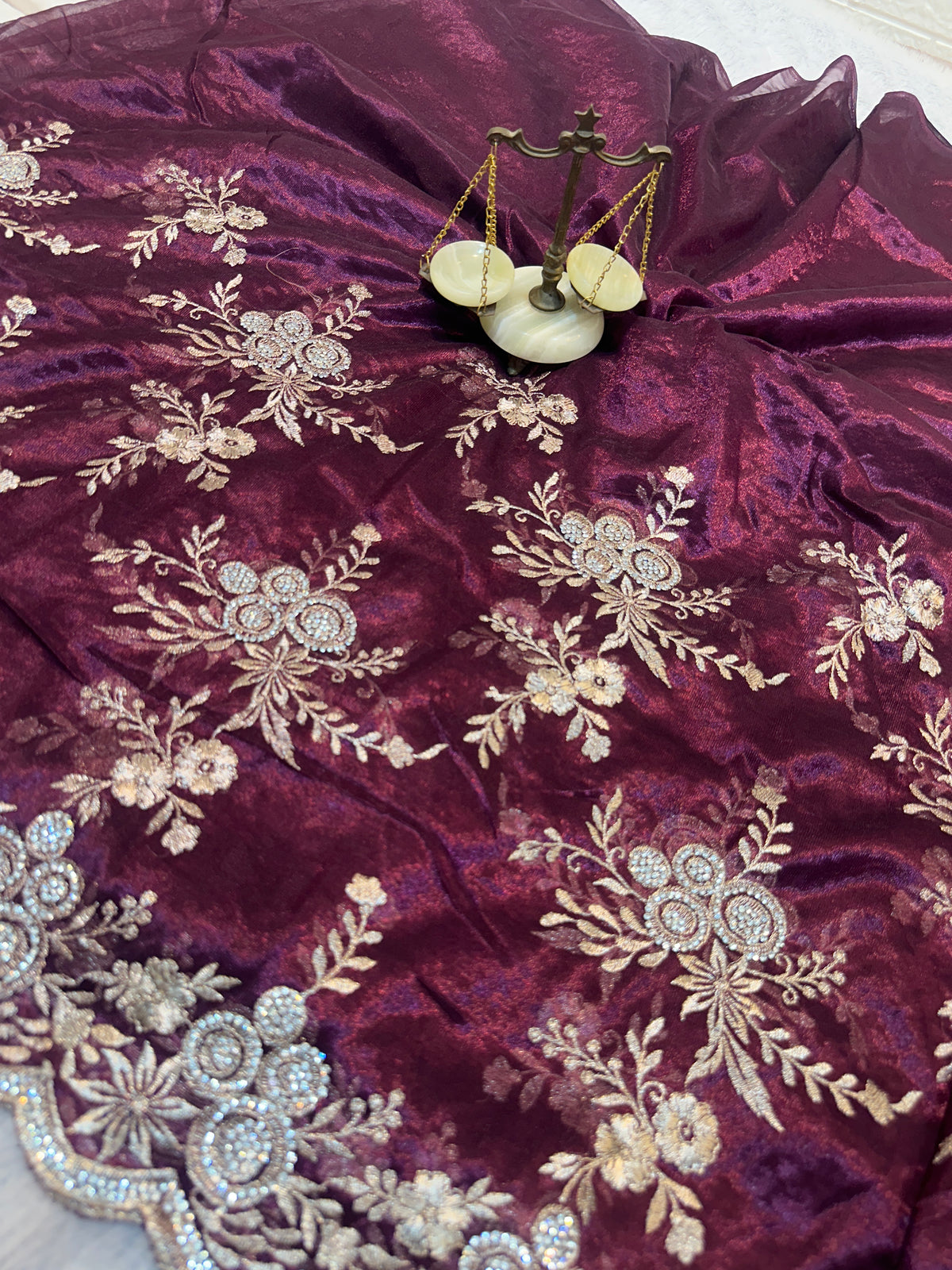 BUY 1 GET 1 FREE – Royal Burgundy Floral Embroidered Saree