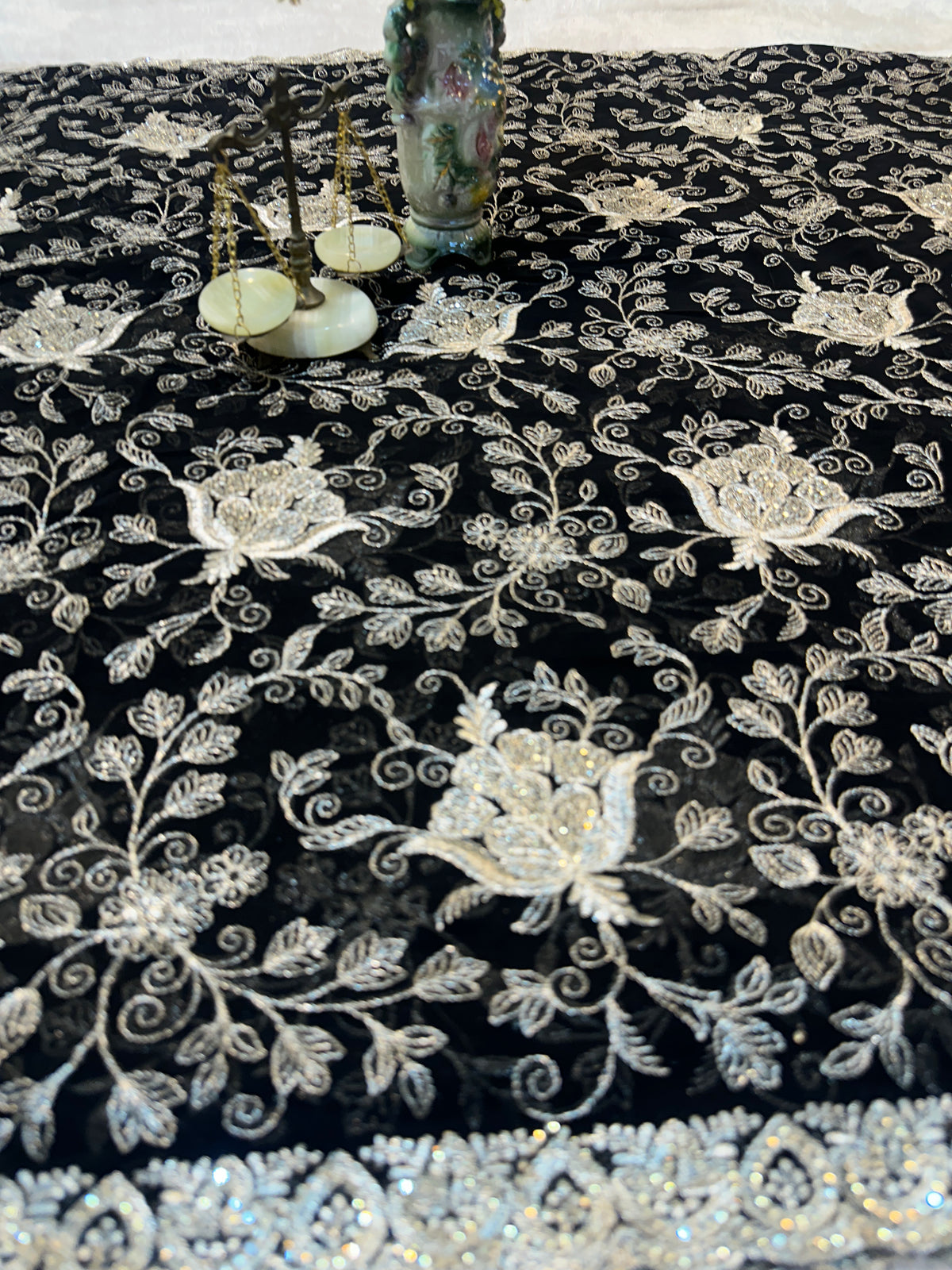 Black Designer Saree With Dupatta – Premium Floral Embroidery