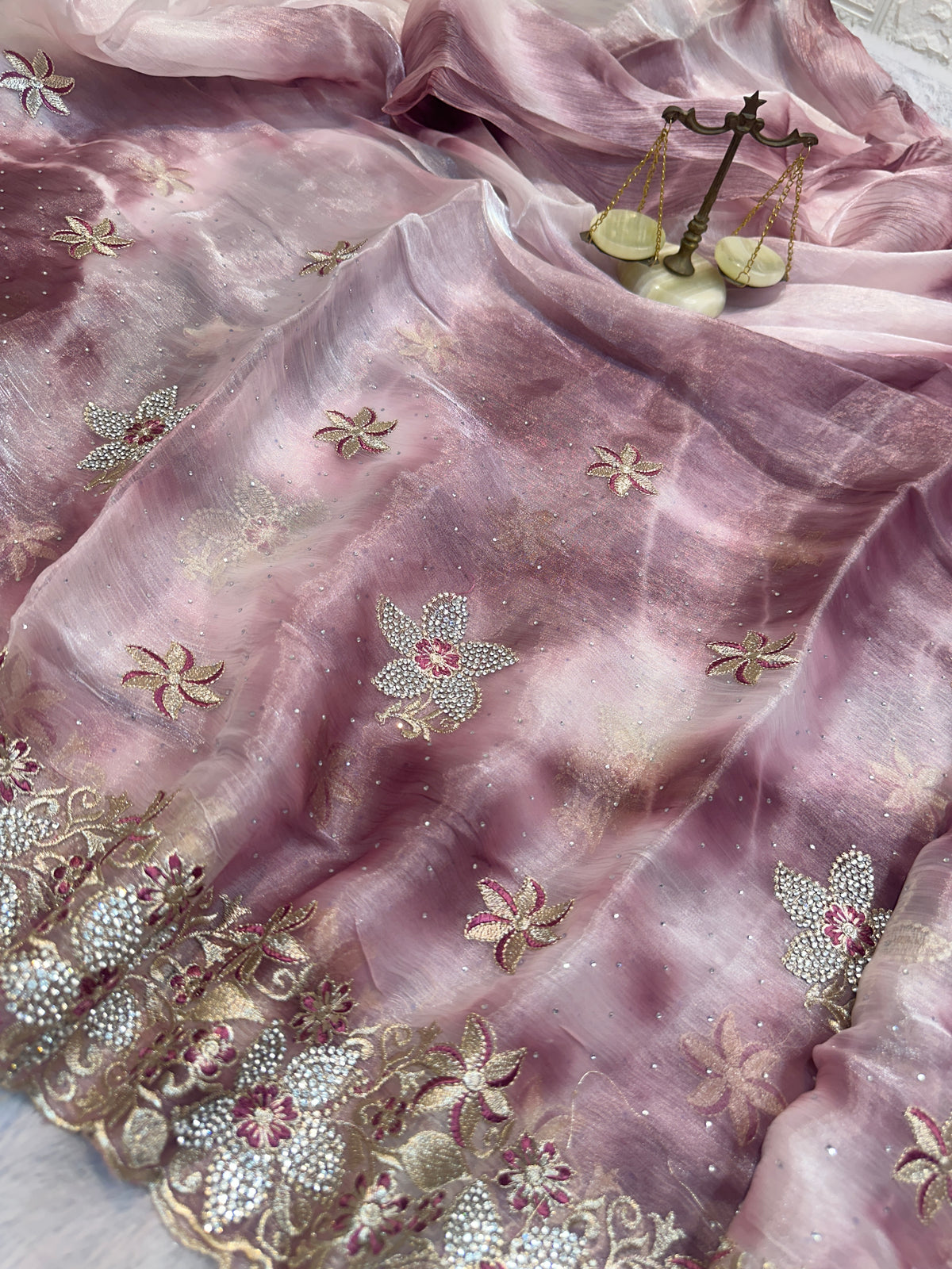 BUY 1 GET 1 FREE – Blush Pink Designer Embroidered Saree
