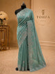 Sea Green Organza Saree with Zarkhan Stone & Zari Floral Embroidery