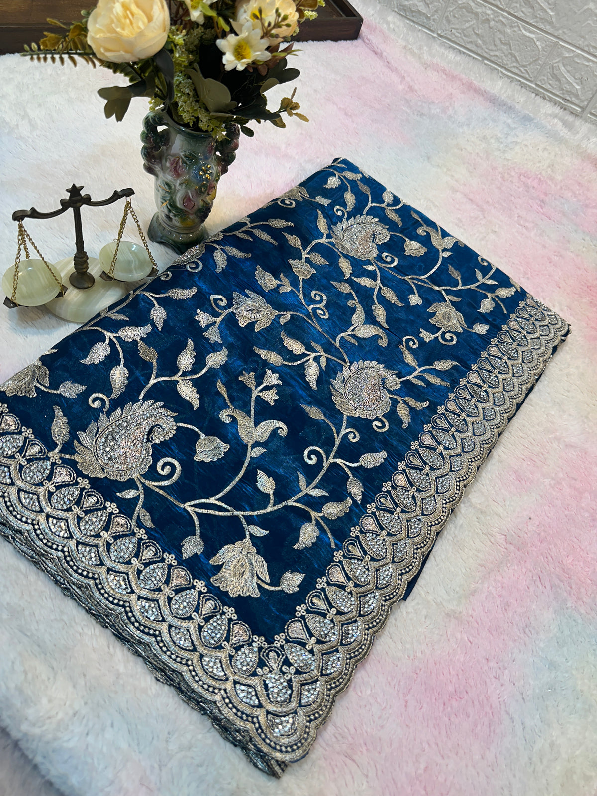 Buy 1 Get 1 FREE – Premium Royal Blue Zari Work Saree ✨