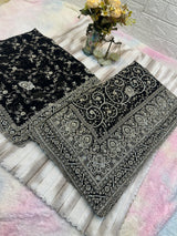 Premium Black Saree with Dupatta | Heavy Embroidery & Stone Work