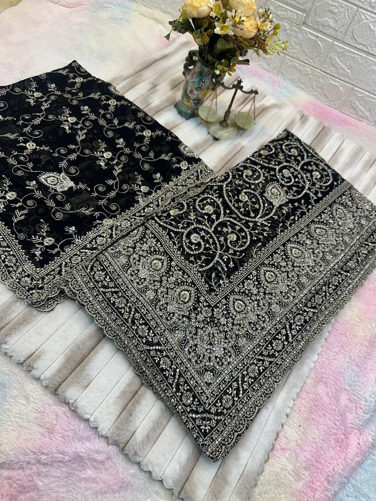 Premium Black Saree with Dupatta | Heavy Embroidery & Stone Work