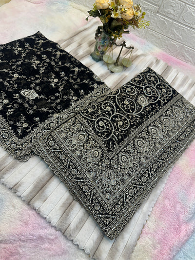 Premium Black Saree with Dupatta | Heavy Embroidery & Stone Work