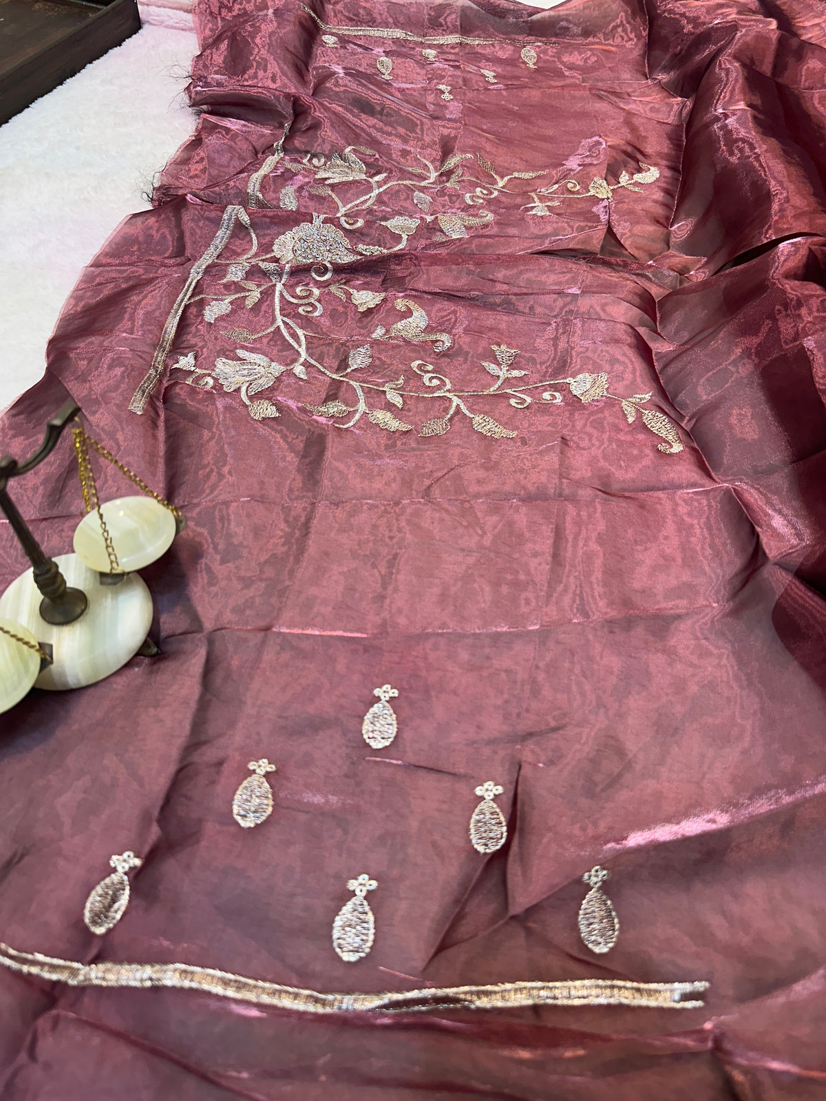 Buy 1 Get 1 FREE – Premium Dark Wine Zari Work Saree ✨