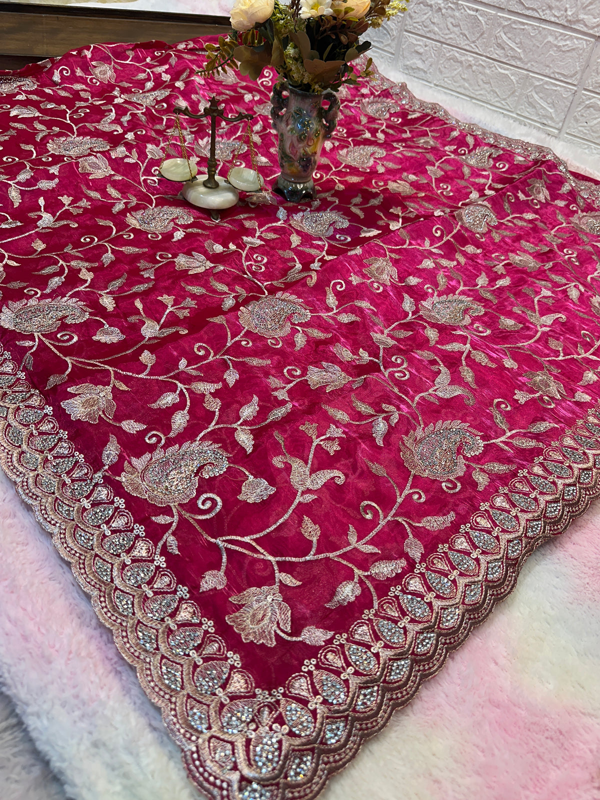 Buy 1 Get 1 FREE – Premium Rani Pink Zari Work Saree ✨