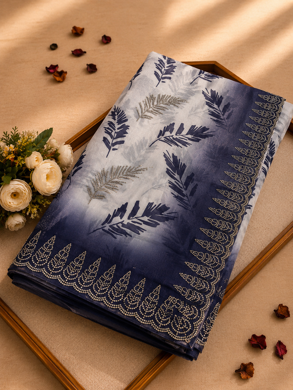 Elegant White & Purple Golden Zarkhan Saree | Premium Party Wear Collection