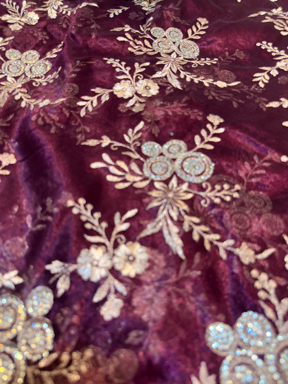 BUY 1 GET 1 FREE – Royal Burgundy Floral Embroidered Saree
