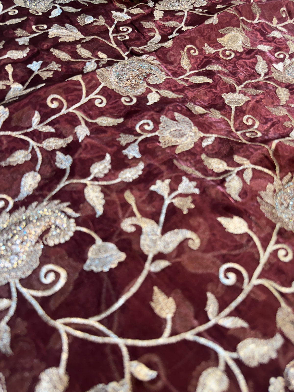 Buy 1 Get 1 FREE – Premium Dark Wine Zari Work Saree ✨