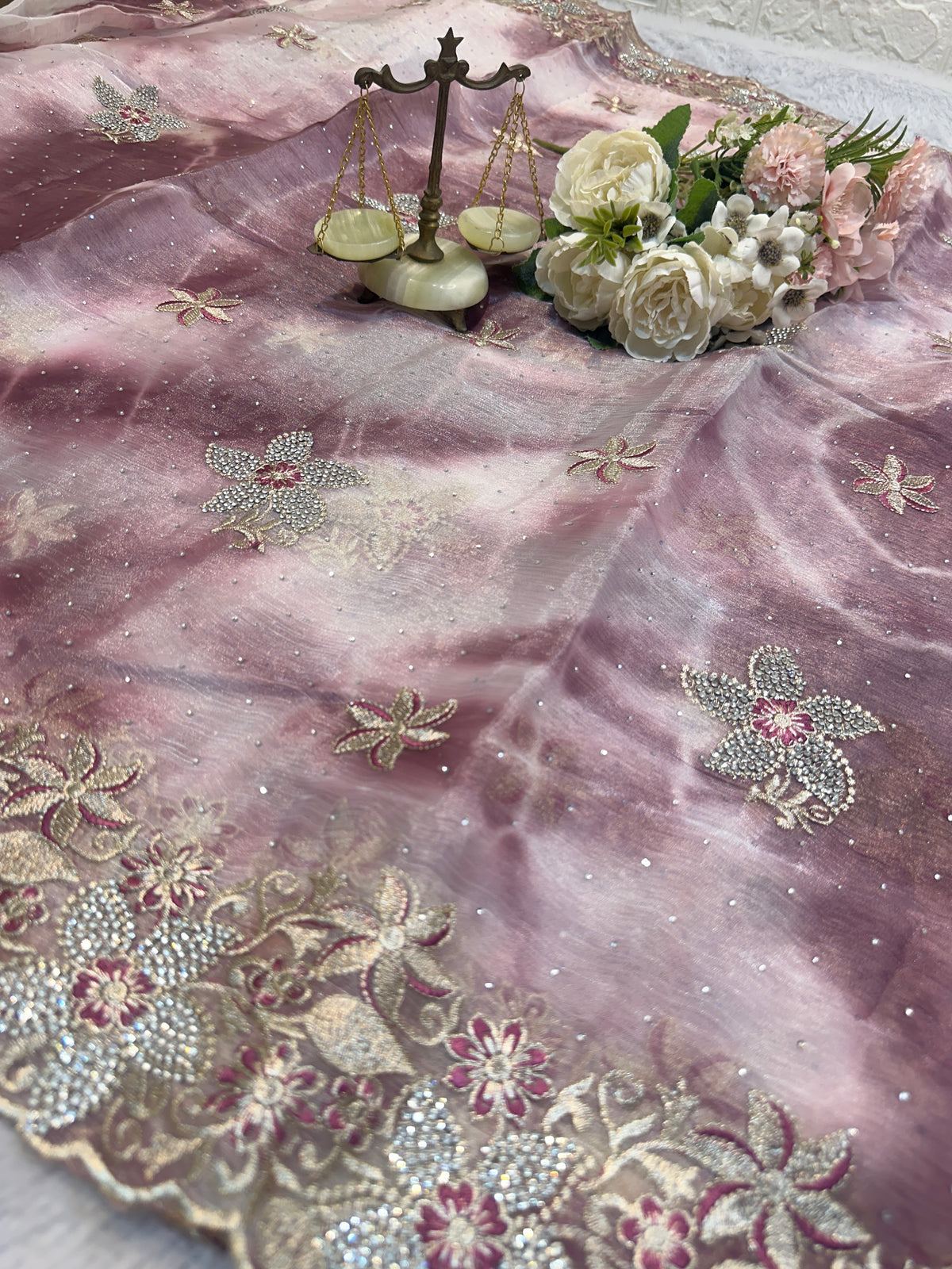 BUY 1 GET 1 FREE – Blush Pink Designer Embroidered Saree