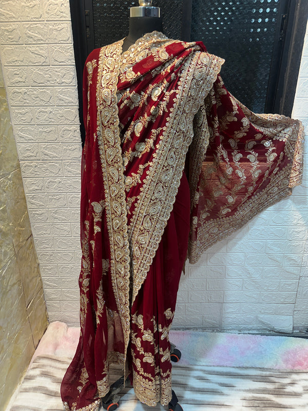 Premium Bridal Saree with Dupatta | Heavy Zari & Embroidery Work