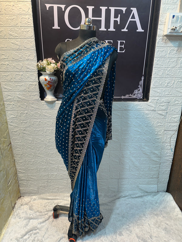 Royal Blue Shadow Zarkhan Designer Saree