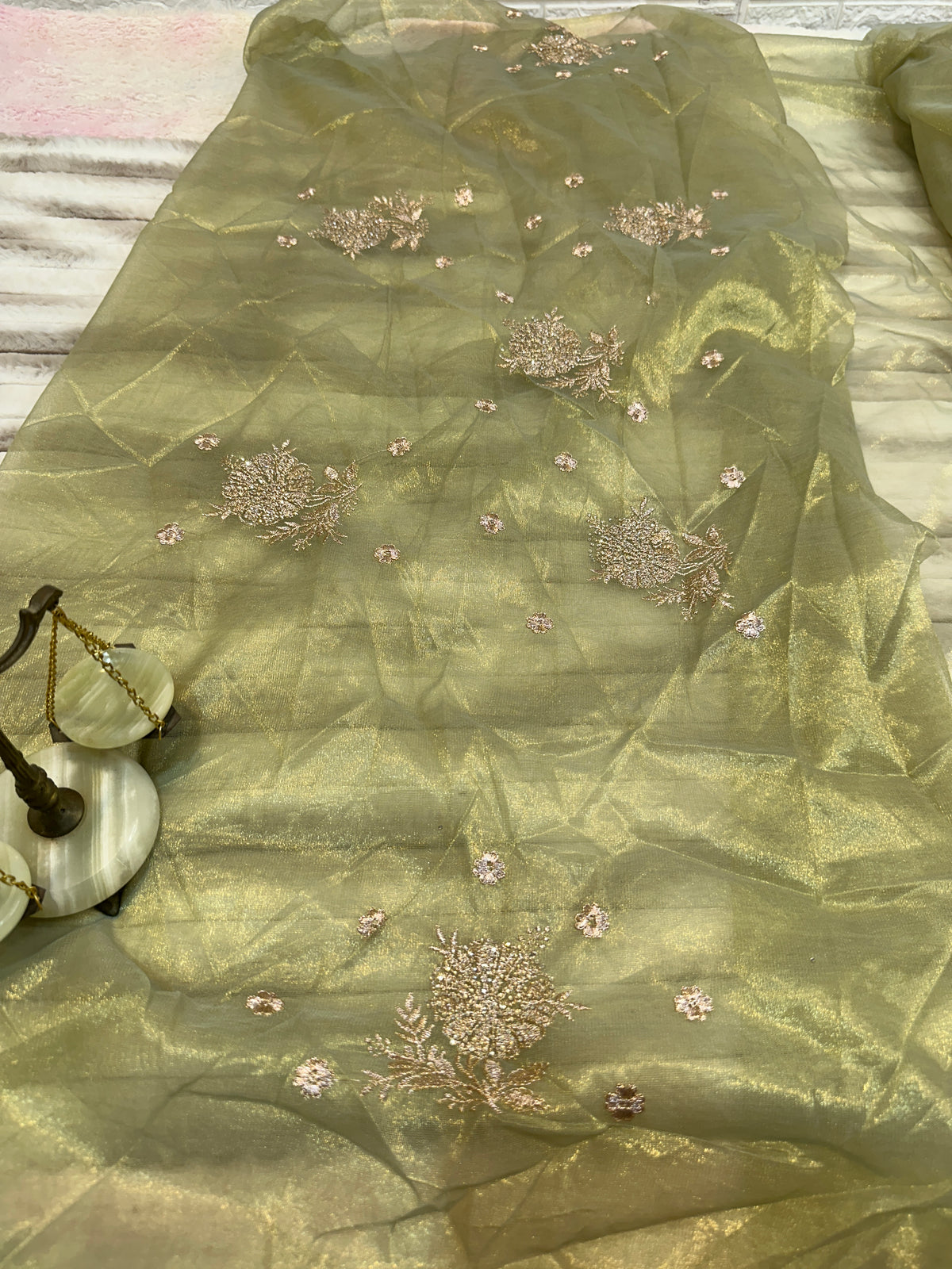 BUY 1 GET 1 FREE – Premium Olive Green Designer Saree