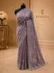 Lavender Grey Organza Saree with Silver Zarkhan Stone & Zari Floral Embroidery